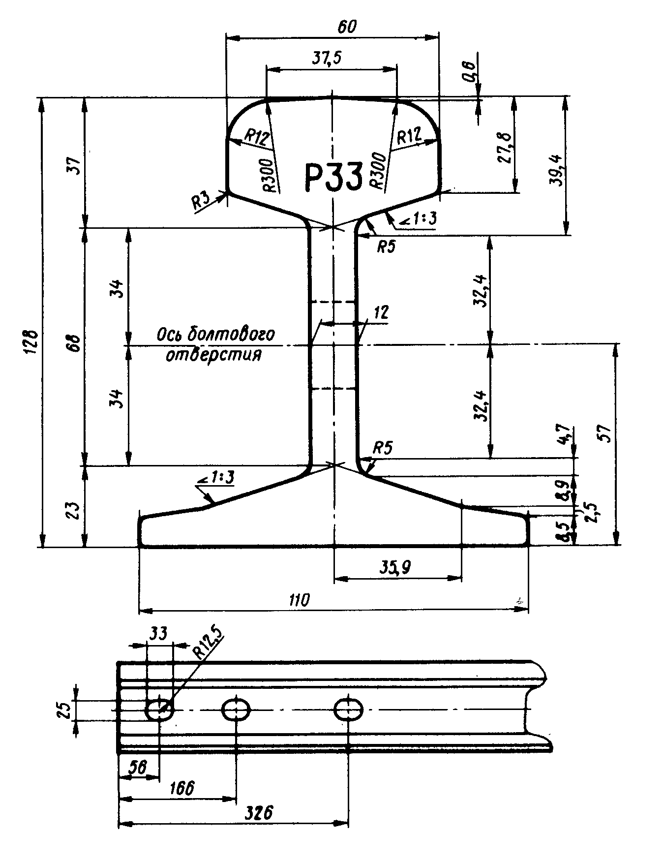 чертёж рельс р33